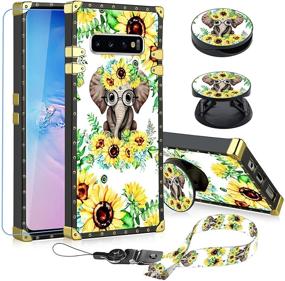 img 4 attached to 🌻 Stylish Floral Sunflower Samsung Galaxy S10 Plus Case with Tempered Glass Screen Protector and Convenient Features - Lanyard Ring Holder, Kickstand, Finger Grip Stand - for Women and Girls, Compatible with S10 Plus 6.4" Square Phone