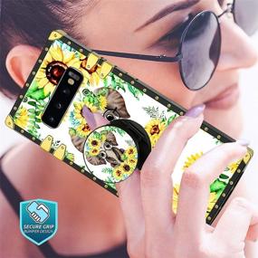 img 2 attached to 🌻 Stylish Floral Sunflower Samsung Galaxy S10 Plus Case with Tempered Glass Screen Protector and Convenient Features - Lanyard Ring Holder, Kickstand, Finger Grip Stand - for Women and Girls, Compatible with S10 Plus 6.4" Square Phone