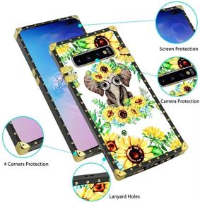 img 1 attached to 🌻 Stylish Floral Sunflower Samsung Galaxy S10 Plus Case with Tempered Glass Screen Protector and Convenient Features - Lanyard Ring Holder, Kickstand, Finger Grip Stand - for Women and Girls, Compatible with S10 Plus 6.4" Square Phone