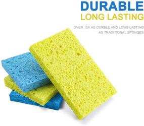 img 1 attached to 🧽 Premium Cellulose Cleaning Scrub Dish Sponges 32 Pack - Multi-use, Non-Scratch for Kitchen & Bathroom (Blue & Yellow)