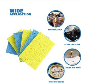 img 2 attached to 🧽 Premium Cellulose Cleaning Scrub Dish Sponges 32 Pack - Multi-use, Non-Scratch for Kitchen & Bathroom (Blue & Yellow)
