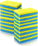 🧽 premium cellulose cleaning scrub dish sponges 32 pack - multi-use, non-scratch for kitchen & bathroom (blue & yellow) logo