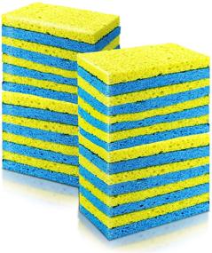 img 4 attached to 🧽 Premium Cellulose Cleaning Scrub Dish Sponges 32 Pack - Multi-use, Non-Scratch for Kitchen & Bathroom (Blue & Yellow)