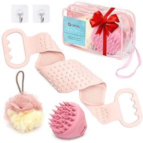 img 4 attached to 🚿 GMlife Silicone Back Scrubber with Scalp Massager Shampoo Brush - Bathroom Set with Silicone Body Scrubber, Hair Massager Scalp Brush, and Bath Sponge - Silicone Bath Body Brush Gift Set for Shower