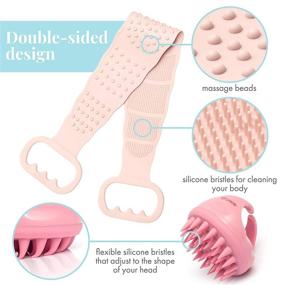 img 2 attached to 🚿 GMlife Silicone Back Scrubber with Scalp Massager Shampoo Brush - Bathroom Set with Silicone Body Scrubber, Hair Massager Scalp Brush, and Bath Sponge - Silicone Bath Body Brush Gift Set for Shower