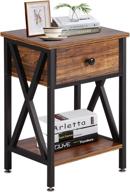 🏮 vecelo brown+black x-design nightstand with drawer and shelf for living room bedroom logo