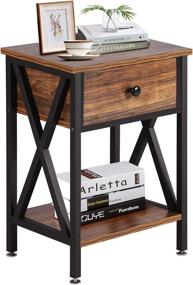 img 2 attached to 🏮 VECELO Brown+Black X-Design Nightstand with Drawer and Shelf for Living Room Bedroom
