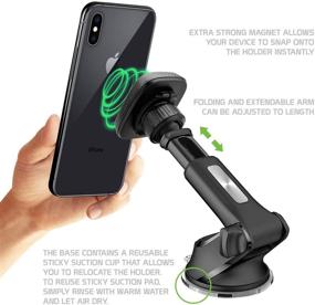 img 2 attached to 🚗 Premium Magnetic Car Smartphone Holder for iPhone 12 Pro Max Mini 11 Xr Xs X SE 8 7 - Dashboard & Windshield Mount with Adjustable Long Arm - Cellet