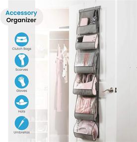 img 1 attached to 👜 ZOBER Durable Metal Hooks Over The Door Handbag Organizer with 6 Easy Access Clear Pockets - Ideal for Scarves, Umbrellas, Accessories, and more