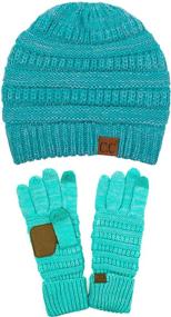 img 1 attached to Stay Warm and Connected with C.C Unisex Soft Stretch Cable Knit Beanie and Anti-Slip Touchscreen Gloves 2 Pc Set
