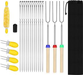 img 4 attached to 🍢 EvaHab BBQ Skewers | Flat Metal Barbecue Skewer 12", 12-Pack | 3 Stretchable Hot Dog Smores Skewers | Barbecue Forks for Meat, Shrimp, Chicken, Vegetables, Hot Dog