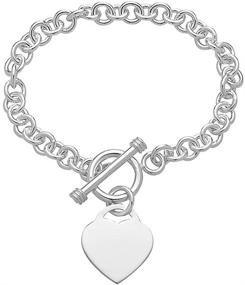 img 4 attached to 💖 7.5" Toggle Lock Heart Charm Bracelet - .925 Sterling Silver - Ideal for Women and Girls - Improved SEO