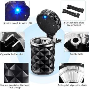 img 2 attached to 🚗 Car Ashtray with Lid & Blue LED Light: Smell Proof & Portable Cylinder Cup Holder Trash Can for Most Cars - Black