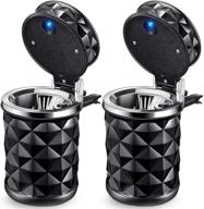 🚗 car ashtray with lid & blue led light: smell proof & portable cylinder cup holder trash can for most cars - black logo