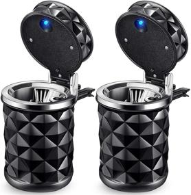 img 4 attached to 🚗 Car Ashtray with Lid & Blue LED Light: Smell Proof & Portable Cylinder Cup Holder Trash Can for Most Cars - Black