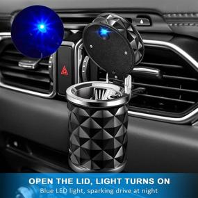 img 1 attached to 🚗 Car Ashtray with Lid & Blue LED Light: Smell Proof & Portable Cylinder Cup Holder Trash Can for Most Cars - Black