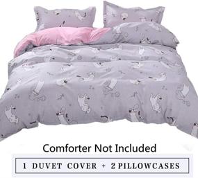 img 2 attached to 🐱 Omelas Girls Grey Bedding Duvet Cover Set - Queen/Full Size - Adorable Cats Play with Pink Geometry - Reversible Quilt Cover - Ultra-Soft Microfiber - Includes 2 Pillow Shams - Zipper Closure (KAMM, Q)