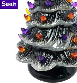 img 1 attached to 🎃 2021 Sunlit Cordless Lighted Ceramic Halloween Tree Tabletop Decoration - Pre-Lit 12'' Orange & Purple Mini LED Bulbs, AA Battery Operated, Black Gray