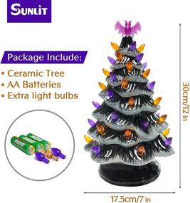 img 3 attached to 🎃 2021 Sunlit Cordless Lighted Ceramic Halloween Tree Tabletop Decoration - Pre-Lit 12'' Orange & Purple Mini LED Bulbs, AA Battery Operated, Black Gray