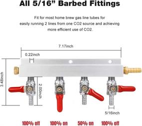 img 2 attached to 🍺 FERRODAY 4 Way Gas Manifold with 5/16" Barbed Integrated Check Valves - CO2 Distributor with Independent Shut Off for Home Brew Beer Brewing - Includes 1 Gas Manifold and 5 Hose Clamps