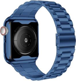 img 2 attached to iiteeology Ремешок для Apple Watch 38 мм: Замена стальной ссылочной прочной связью с чехлом защитого экрана - Повышенный дизайн для iWatch серии 3 2 1, Синий/Синий.