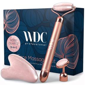 img 4 attached to 🌹 WDC 3-in-1 Vibrating Rose Quartz Face Roller Set with Gua Sha Jade Stone - Authentic Natural Crystal for Facial Skin Massaging, Eye Massage; Reducing Wrinkles, Puffiness & Enhancing Packaging