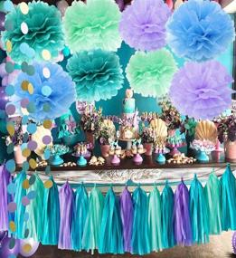img 4 attached to Under The Sea Party Supplies | Mermaid Decorations in Teal, Purple and Mint | Tissue Pom First Birthday and Baby Shower Decorations | Purple Mermaid Party Supplies for Bridal Shower