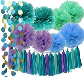 img 1 attached to Under The Sea Party Supplies | Mermaid Decorations in Teal, Purple and Mint | Tissue Pom First Birthday and Baby Shower Decorations | Purple Mermaid Party Supplies for Bridal Shower
