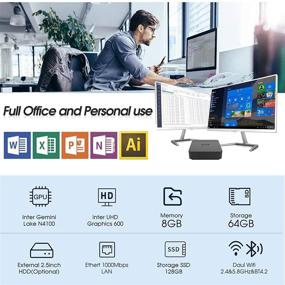img 3 attached to Компактный и мощный: Мини-ПК с 8 ГБ RAM, 64 ГБ ROM и 128 ГБ SSD - Windows 10, Intel Celeron N4100, Dual HDMI, VGA, Type-C, USB4, 4K-дисплеем, Wi-Fi-модулем на 2,4 ГГц / 5,8 ГГц, гигабитной Ethernet-сетью, графикой Intel UHD 600 и BT 4.2.