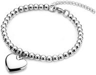 💎 jewelry kingdom: elegant heart charm necklace bracelet for women and girls - 6mm silver bead ball chain in durable stainless steel logo