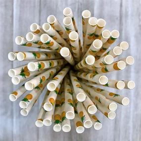 img 2 attached to 🍍 100 Pack of 7.75 Inches Hawaiian Luau Pineapple Theme Paper Straws - Yellow Green White - Outside the Box Papers Brand