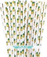 🍍 100 pack of 7.75 inches hawaiian luau pineapple theme paper straws - yellow green white - outside the box papers brand logo