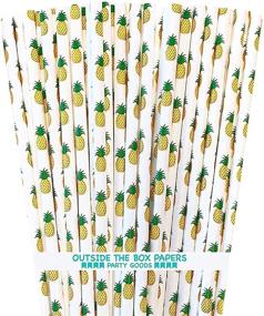 img 4 attached to 🍍 100 Pack of 7.75 Inches Hawaiian Luau Pineapple Theme Paper Straws - Yellow Green White - Outside the Box Papers Brand