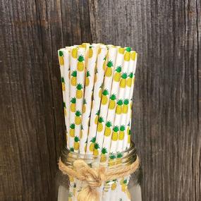 img 1 attached to 🍍 100 Pack of 7.75 Inches Hawaiian Luau Pineapple Theme Paper Straws - Yellow Green White - Outside the Box Papers Brand