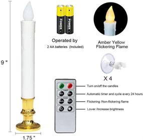 img 3 attached to 🕯️ DRomance 9" White Flameless LED Flickering Window Taper Candles with Remote and Timer - Set of 4 | Christmas Window Candles Gold Holders, Suction Cups and Battery Included