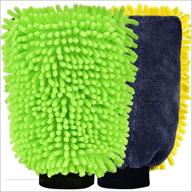 🧤 2 пакета крупных перчаток для мойки автомобиля - премиум ченьилльные микрофибры для бесцарапочной чистки - дополнительно крупный размер (12" x 9") - не оставляет ворс - зеленый и желтый цвета логотип