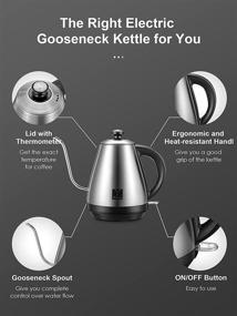 img 3 attached to ☕ Yabano Electric Gooseneck Kettle with Thermometer, Precision Pour Over Coffee Maker, 34oz/1.0L Capacity, Stainless Steel, Auto Shut-Off