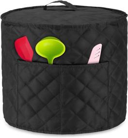 img 3 attached to 🔒 Protective Dust Cover for 8 Quart Instant Pot with Pockets - Black Quilted Fabric