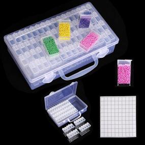 img 4 attached to 🎨 Arranpaces Diamond Painting Storage Container Case: Portable 64 Grid Art Embroidery Organizer for Beads & Seeds, Dotz Storage Box with 200 Stickers & Funnel Tray