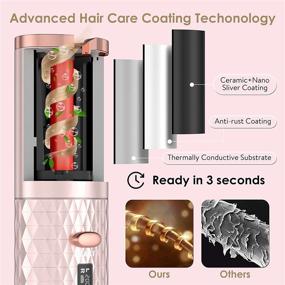 img 1 attached to Cordless Auto Hair Curler with LCD Timer and 6 Adjustable Temperature, Wireless Beach Waves Curling Iron for Fast Heating, Ceramic Barrel Styling Tools
