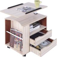 🛏️ qiveno nightstand: height adjustable bedside table with drawers, side magazine rack, and mobile wheels - white maple finish логотип