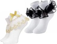 🌸 adorable hopply golden flower ruffled lace cotton socks: perfect princess socks with bows and black double big lace dress design for girls logo