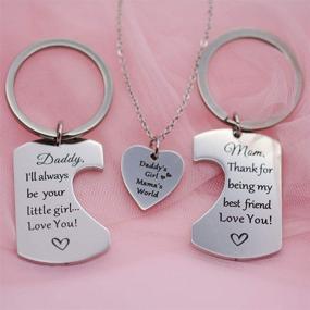 img 2 attached to 👨 Phoenix Angela Daughter and Father/Mother Keychain: A Heart-Stolen Girl 2 Set + Daddy's Girl Mommy's World 3 Piece Pendant Necklace + Keyring Key Chain - Perfect Family Jewels Gift for Kids