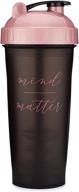 🥤 bpa-free 28-ounce shaker bottle with action-rod mixer, dishwasher-safe motivational quote shaker cups, mind over matter – black/rose, protein shaker bottle (28oz) logo