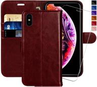 📱 premium iphone xs max wallet case with glass screen protector included: monasay flip folio leather cell phone cover with credit card holder logo