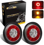 🚛 partsam 2pcs red/amber round led trailer tail lights - 16 led, multi-function brake stop turn tail lights, grommet mount, 4 inch round led tail lights for trucks and trailers logo