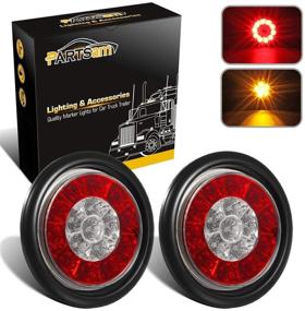 img 4 attached to 🚛 Partsam 2Pcs Red/Amber Round LED Trailer Tail Lights - 16 LED, Multi-Function Brake Stop Turn Tail Lights, Grommet Mount, 4 Inch Round LED Tail Lights for Trucks and Trailers