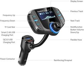 img 3 attached to Upgraded Bluetooth FM Transmitter: Sumind Wireless Radio Adapter with 1.7 Inch Display, QC3.0 📻 & Smart 2.4A Dual USB Ports, AUX Input/Output, TF Card Mp3 Player – Hands-Free Car Kit