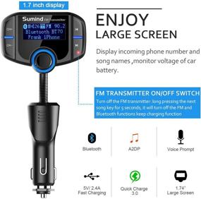 img 2 attached to Upgraded Bluetooth FM Transmitter: Sumind Wireless Radio Adapter with 1.7 Inch Display, QC3.0 📻 & Smart 2.4A Dual USB Ports, AUX Input/Output, TF Card Mp3 Player – Hands-Free Car Kit