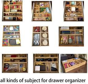 img 3 attached to Bamboo Junk Drawer Organizer with 6 Storage Box Dividers - 🎍 8 Compartment Tray Holder for Craft, Sewing, Office, Bathroom, Kitchen and More!